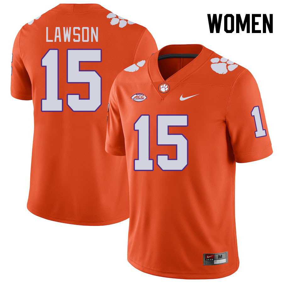 Women #15 Jahiem Lawson Clemson Tigers College Football Jerseys Stitched-Orange - Click Image to Close
